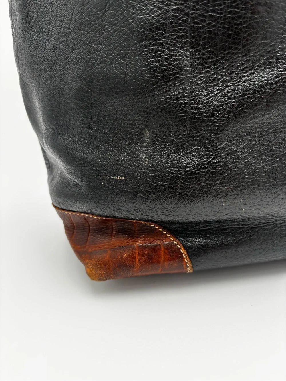 Brahmin Black Leather Croc Trim Tote Shoulder Bag